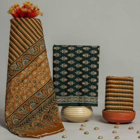 Designer Hand Block print Cotton Suit Set with Mulmul Dupatta (PRMUL13)