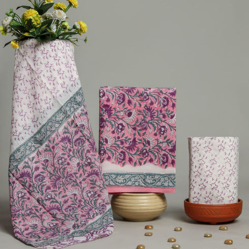 Exclusive Hand Block Print Cotton Suit Set with Mulmul Dupatta (PRMUL20)