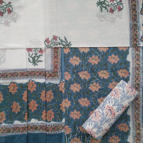 Elegant Hand Block Print Cotton Suit Set with Mulmul Dupatta (PRMUL21)