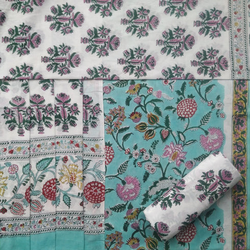 Designer Hand Block Print Cotton Suit Set with Mulmul Dupatta (PRMUL30)
