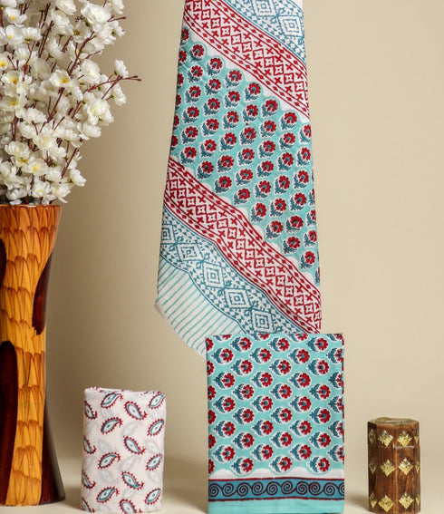 Elegant Buti Print CottonSuit Set with Mulmul Dupatta (PRMUL33)