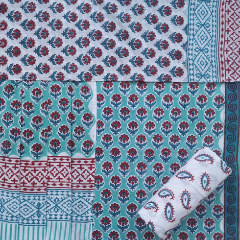 Elegant Buti Print CottonSuit Set with Mulmul Dupatta (PRMUL33)