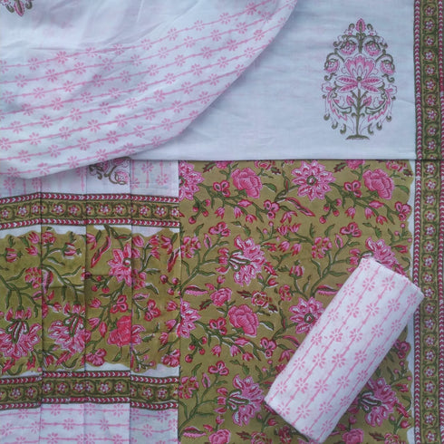 Jaal Print Cotton Suit Set with Mulmul Dupatta (PRMUL40)