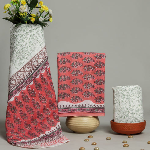 Buti Print Cotton Suit Set with Mulmul Dupatta (PRMUL51)