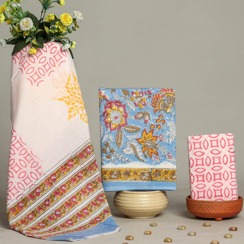 Jaal Print Cotton Suit Set with Mulmul Dupatta (PRMUL63)