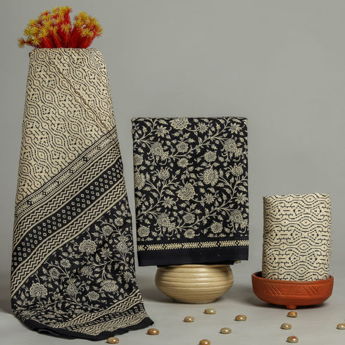 Bagru Print Cotton Suit Set with Mulmul Dupatta (PRMUL74)