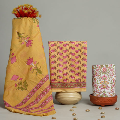 Elegant Hand Block Print Cotton Suit Set with Mulmul Dupatta (PRMUL80)