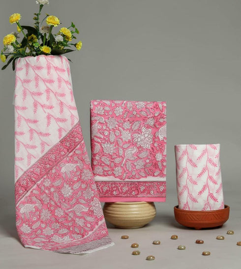 Pink Jaal Print Cotton Suit Set with Mulmul Dupatta (PRMUL96)