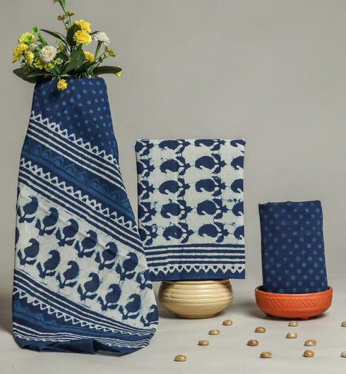 Paisley Print Cotton Suit Set with Mulmul Dupatta (PRMUL99)