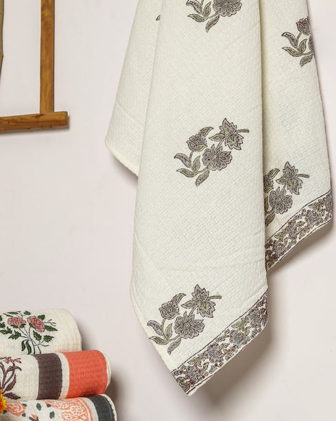 Elegant Hand Block Print Waffle Cotton Towel (TW13)