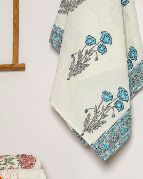 Blue Buta Print Waffle Cotton Towel (TWL19)